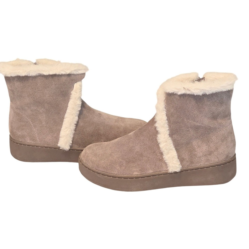Soludos Suede Faux Fur Trim Ankle Boots Womens 6 Grey Excellent Platform Zip